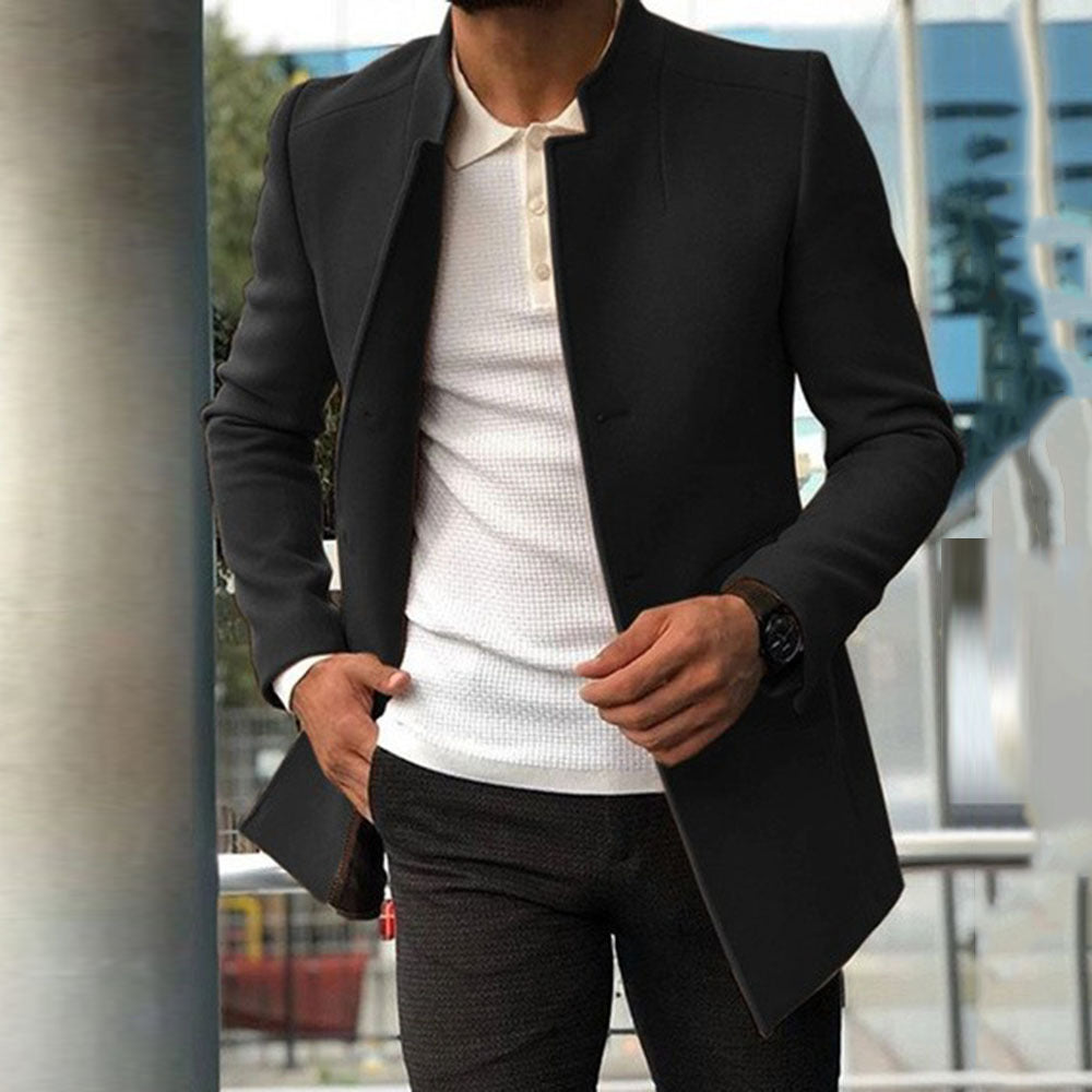 Men's Slim Coat Fashion Single-breasted Solid Color Business Jackets Fall And Winter Tops Outwear Clothing